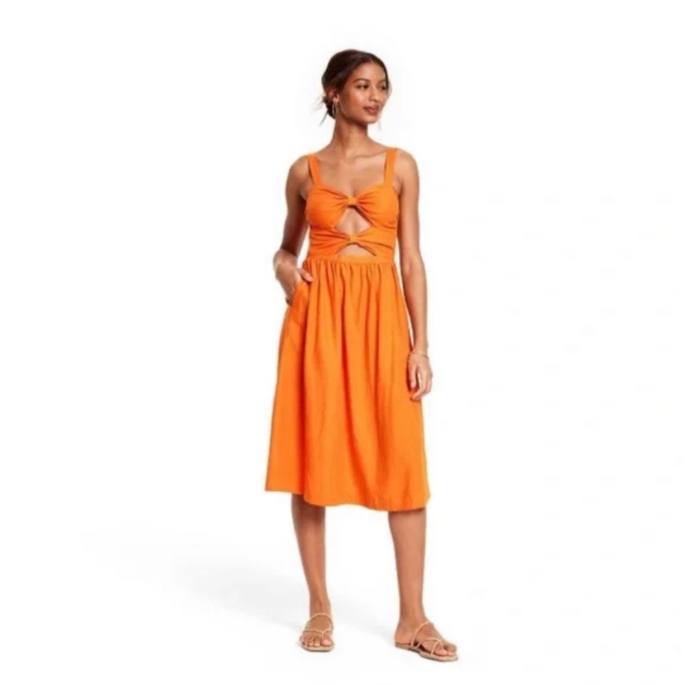Double Cutout Orange Linen Blend Dress Target x Fe Noel Collaboration